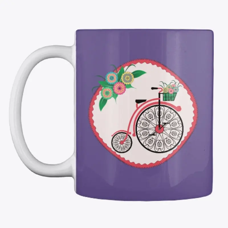 Circular Vintage Floral Retro Bicycle